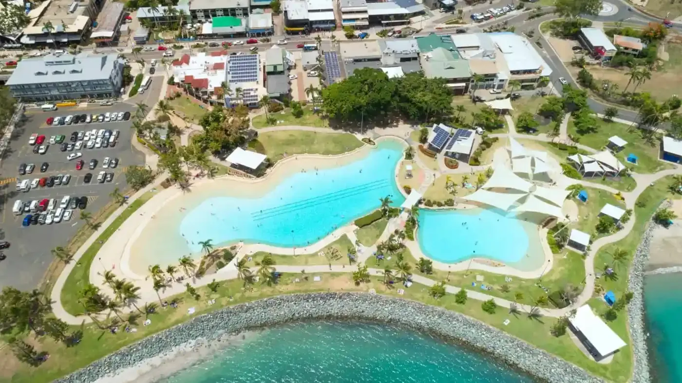 Palm trees around the Airlie Beach lagoon and marina, Queensland