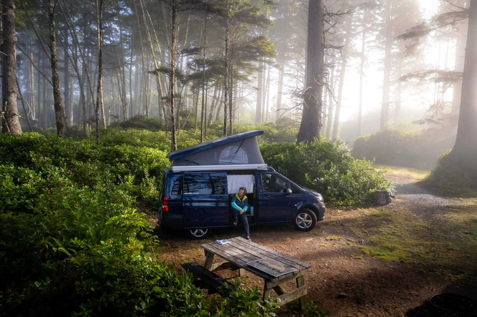 Campervan among Pacific Northwest forests near Seattle