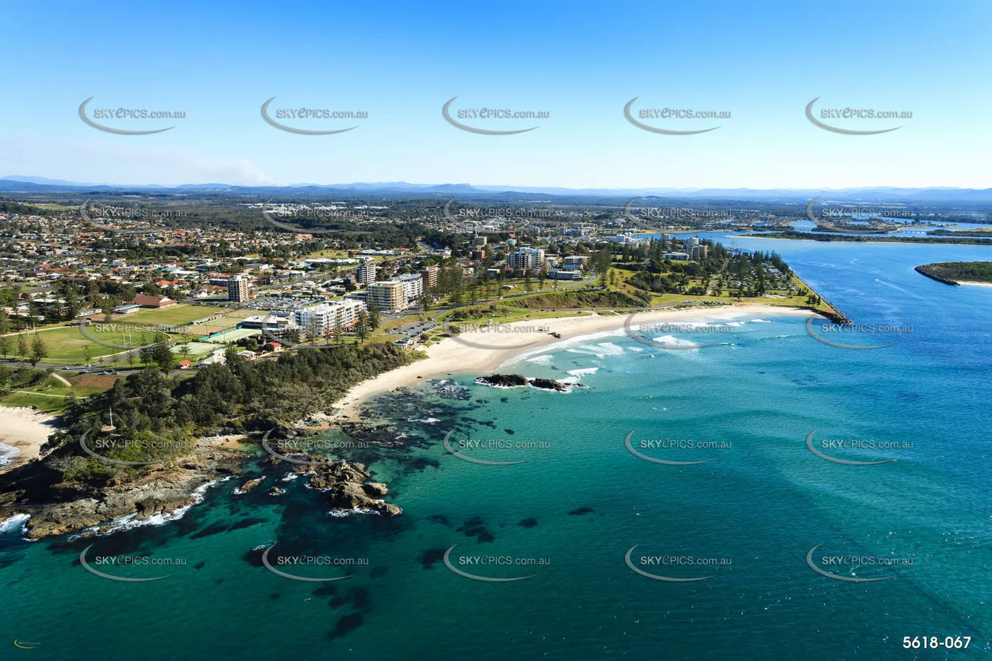 Aerial view of the beaches and coastline at Port Macquarie, NSW