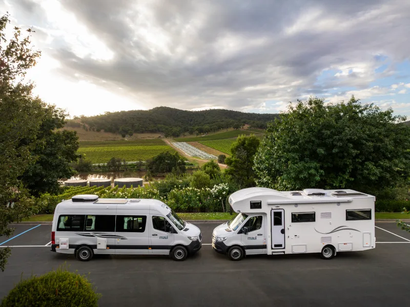 Family 4 berth campervan on an Australian country road