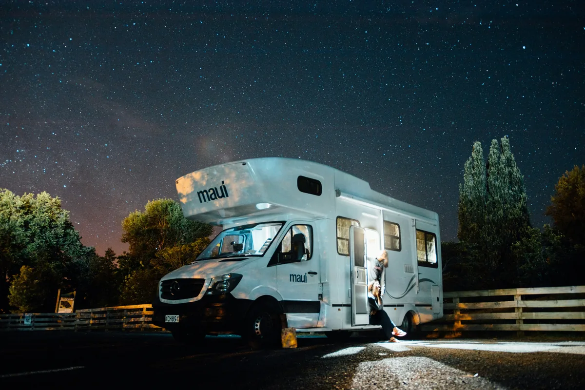 Motorhome parked under the stars in the Australian outback